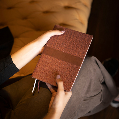 BIBELOT Hard Bound Textured Notebook PU Leather Cover Material (22x15 cm) Folk Brown