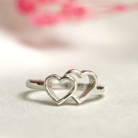 925 Sterling Silver dual heart shape ring for Women