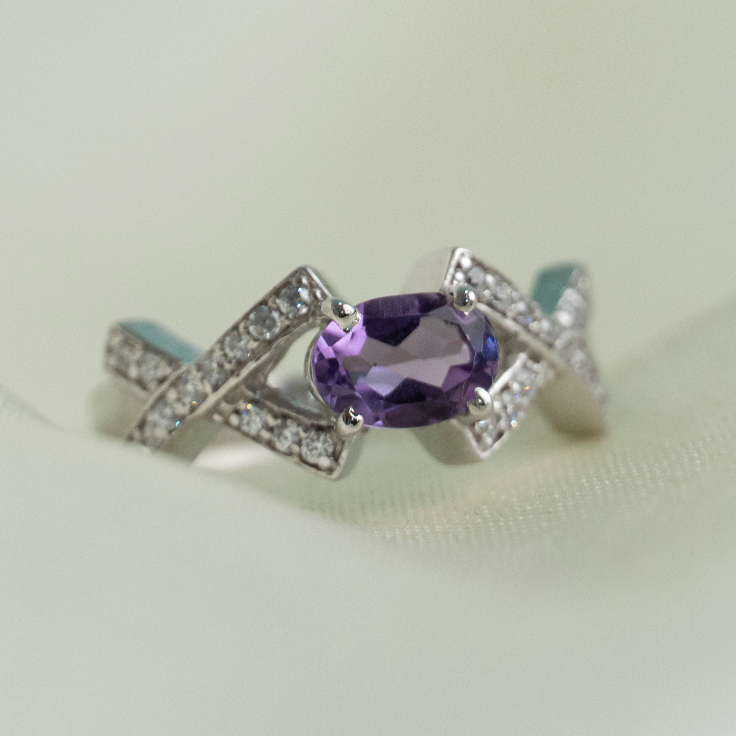 925 Sterling Silver Elegant Dual Cross Amethyst Ring for Women and Girls