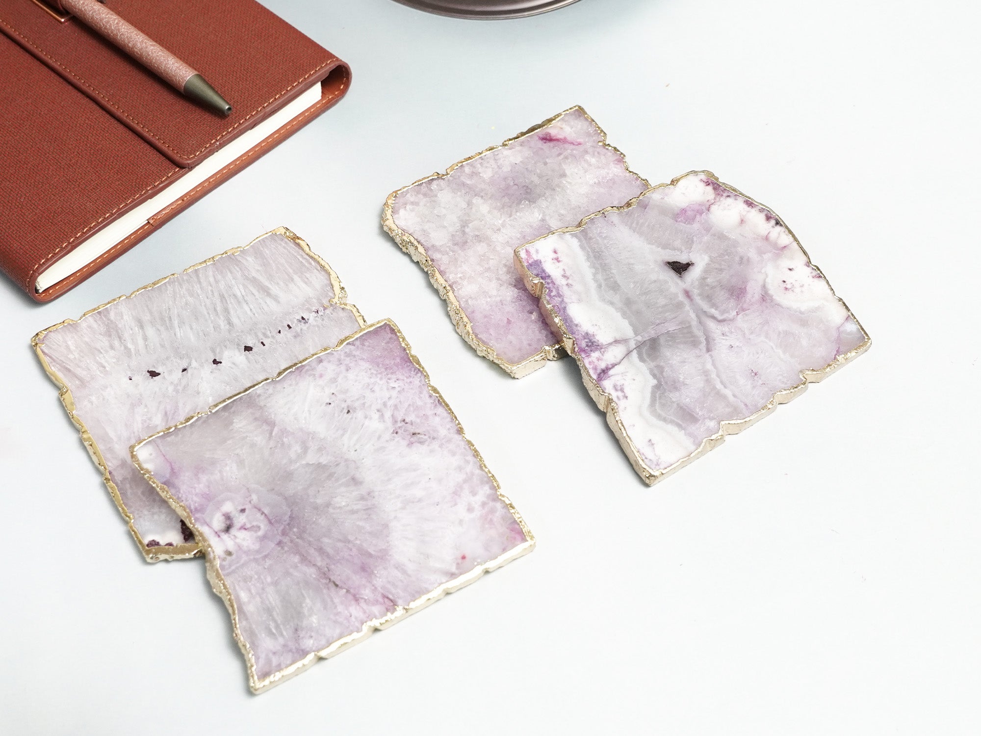 Guatemala BIBELOT Agate Handcrafted Luxury Gold plated Coaster (Square, Lavender)