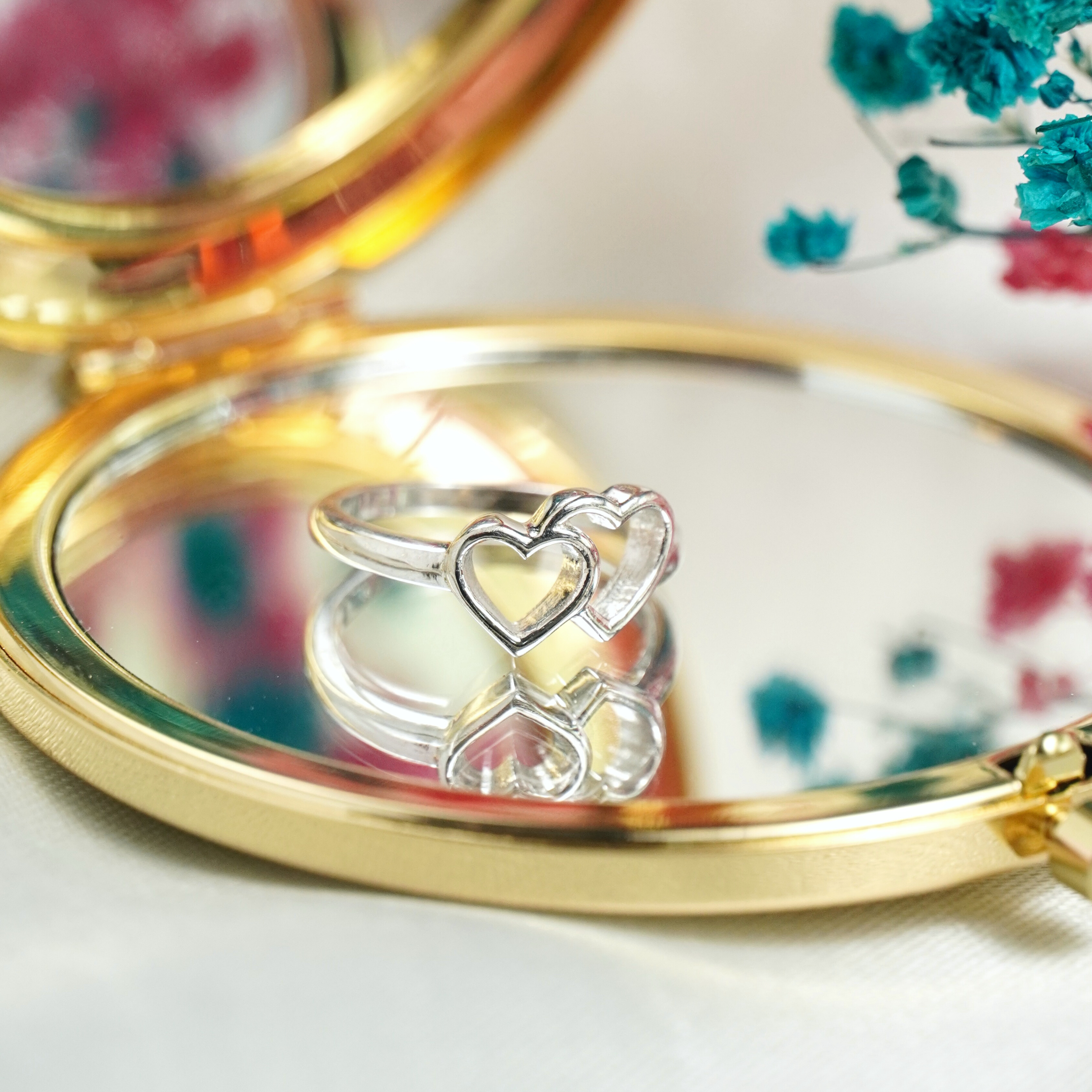 925 Sterling Silver dual heart shape ring for Women