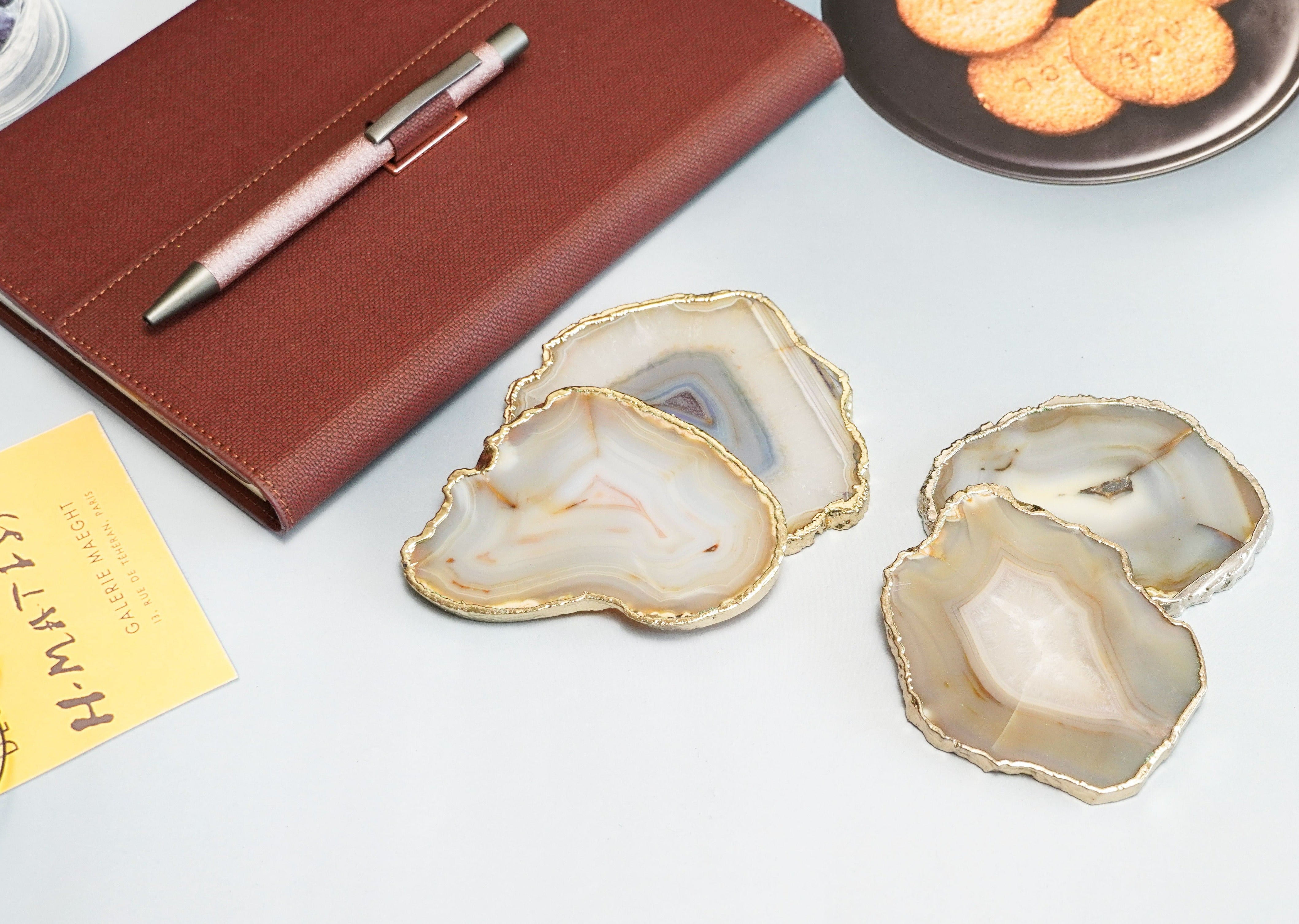 Andorra BIBELOT Agate Handcrafted Luxury Gold Plated Coasters (Mirror Yellow)
