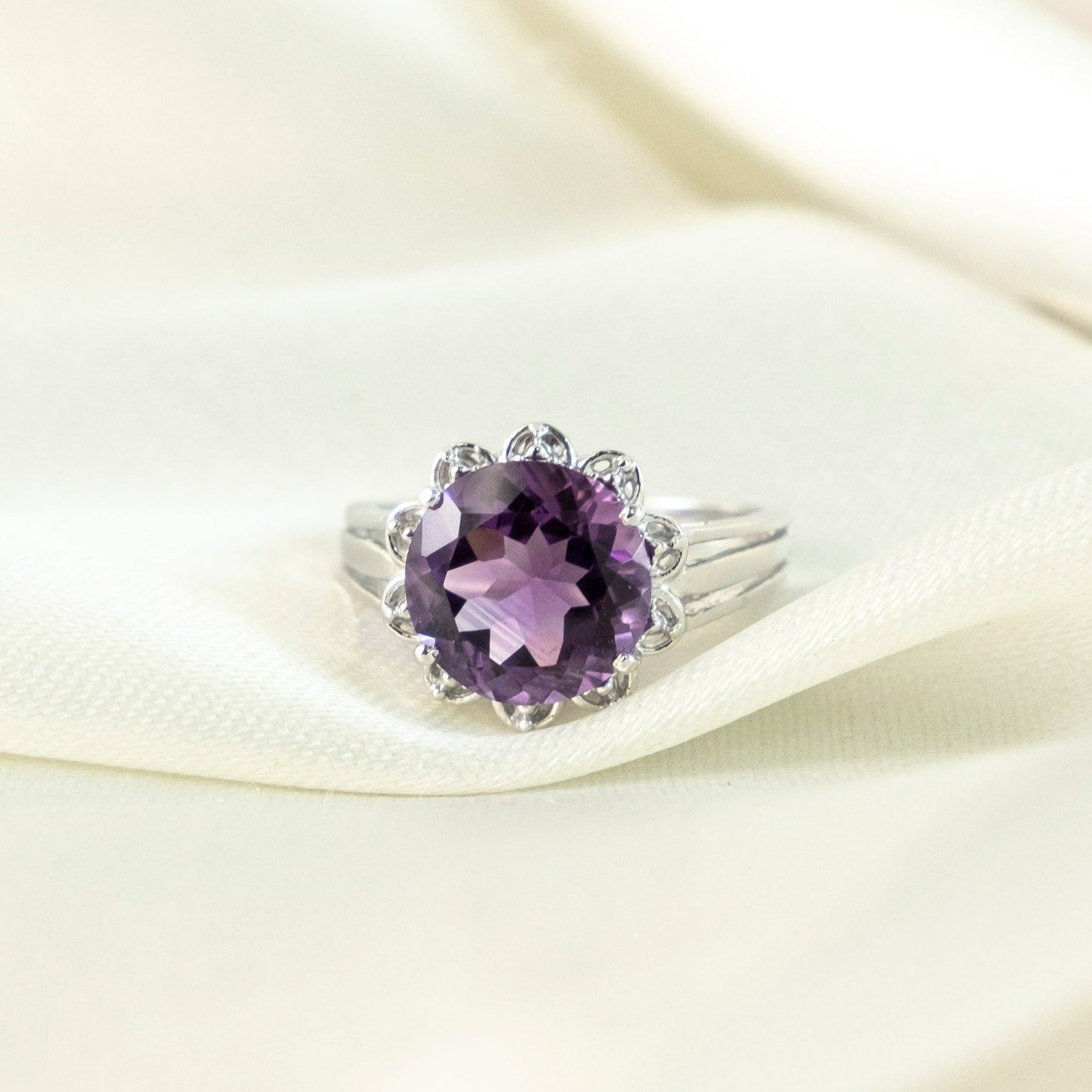 Sterling Silver Cocktail Ring with 3 Amethyst Stones - Fantastic Purple |  NOVICA