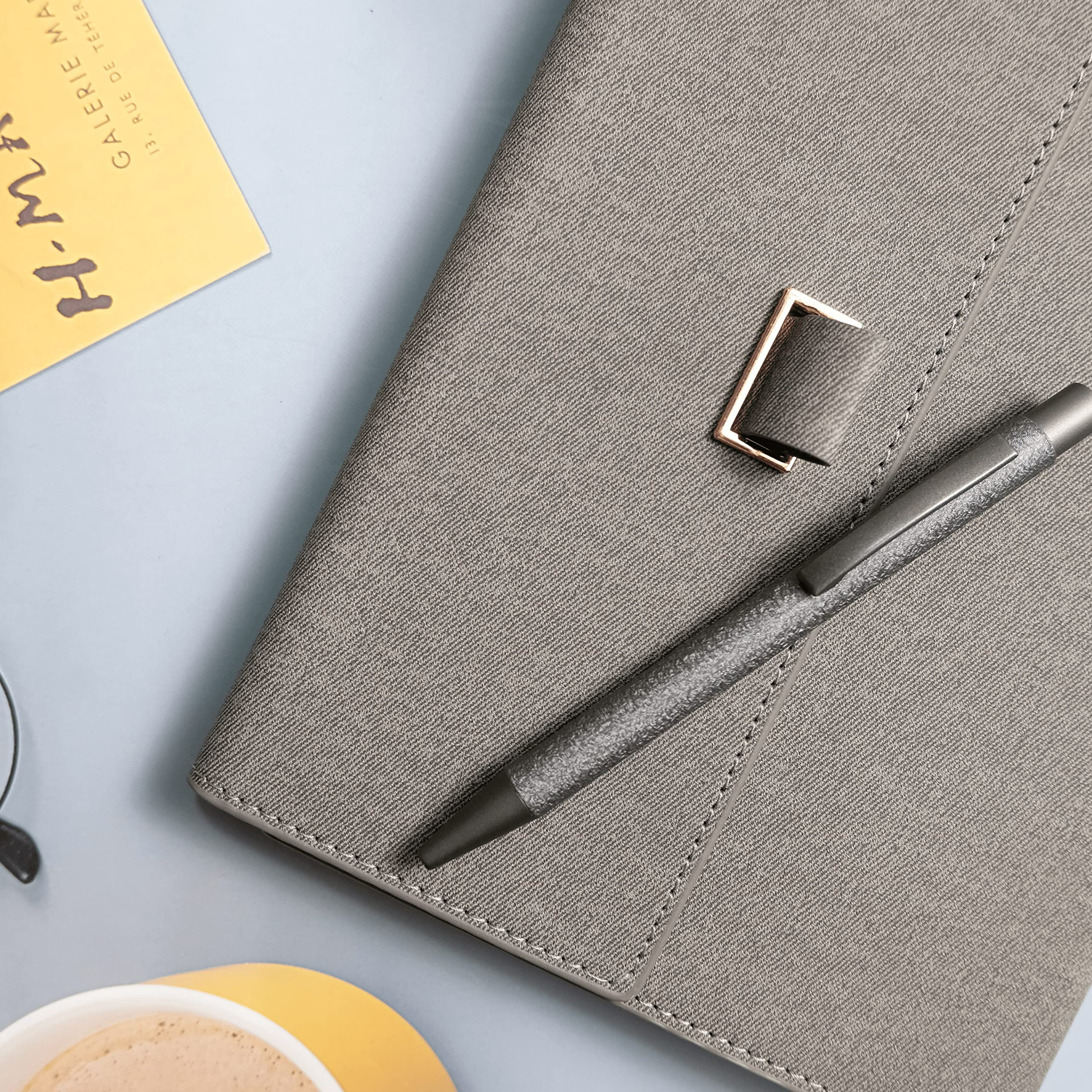 Durdharsha BIBELOT Elegant Fossil Gray Thermal Cover Diary with Pen Holder, Pen, and Organizer